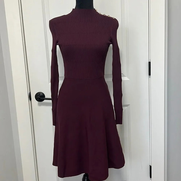 TED BAKER Women Knit A-line Dress Mock Collar Long Sleeve Fit Mini Dress size 1 - Picture 3 of 9